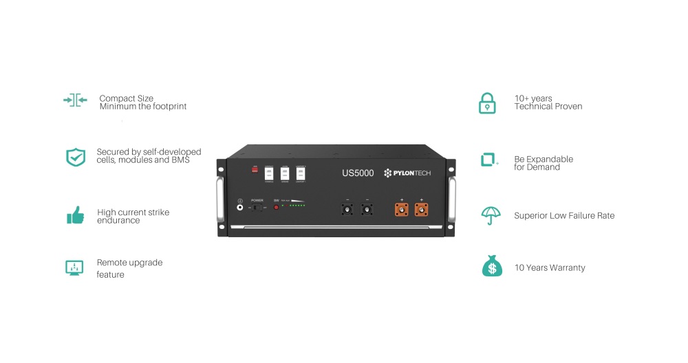 Pylontech US5000 5KWH 48V 100Ah Server Rack LiFePO4 Battery - Ideal for ...